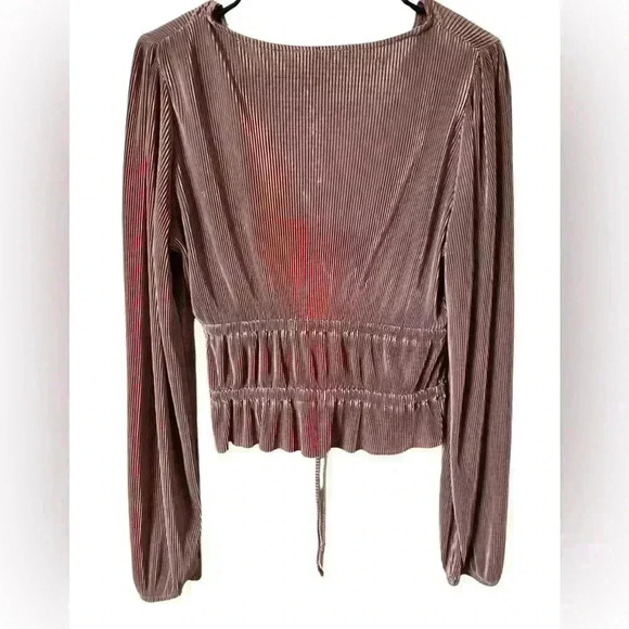 Zara Woman's Cropped Pleated Long Sleeve Top Pink Mauve - Picture 6 of 8